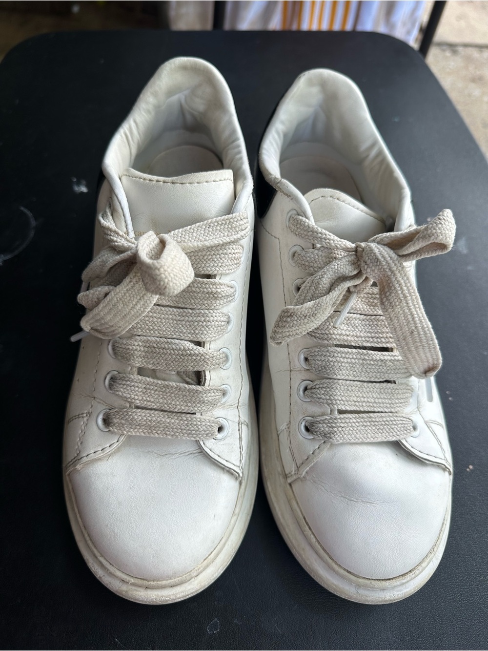 Alexander McQueen Cream Leather Low-Top Sneakers